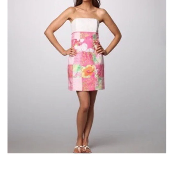 Women's Lilly Pulitzer Franco Patchwork Bow Back Tube Dress Pink Size 8 - Picture 1 of 9